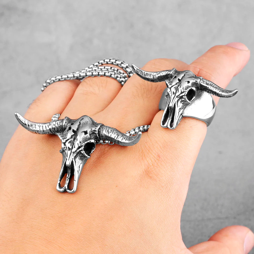 Bison Skull Animal Stainless Steel Men Necklaces Pendants Chain Punk HipHop for Boyfriend Male Jewelry Creativity Gift Wholesale