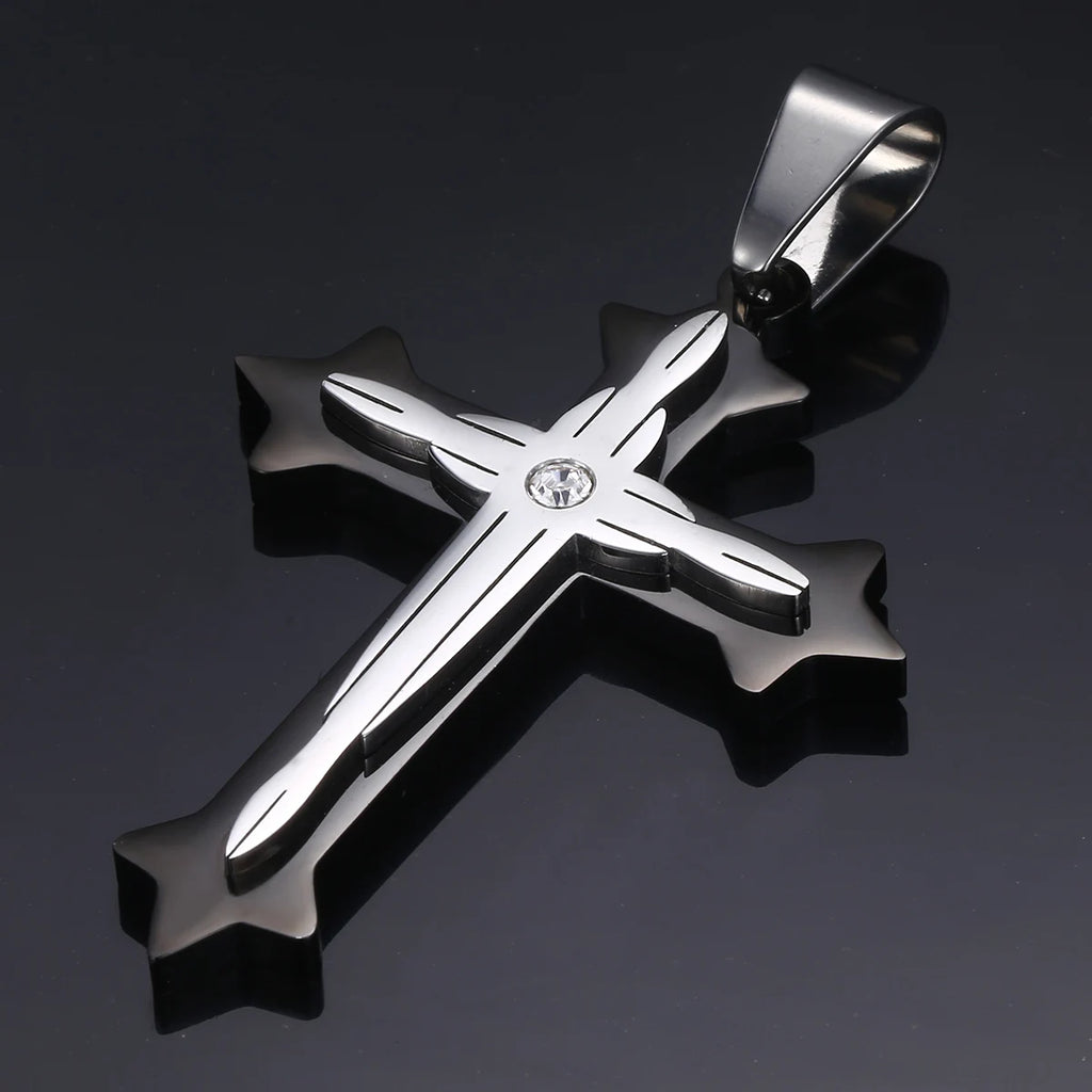 Dropshipping Cross Pendant Necklaces For Men Black Gold Color Silver Color Stainless Steel Charm Chain Male Hip Hop Jewelry KP52