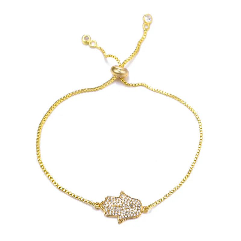 Iced Out Hamsa Copper Bracelet — Adjustable