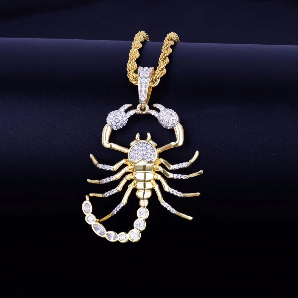 Iced Out Scorpion Rope Chain Pendant — Gold