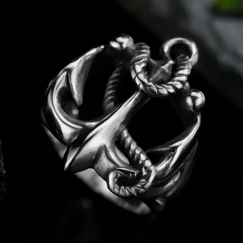 Anchor Trident Totem Ring for Men — Stainless Steel