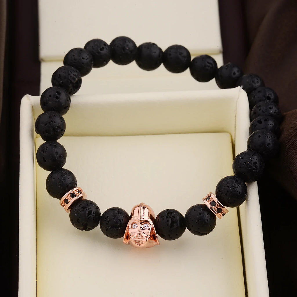 Charm Mens CZ Beaded Bracelets 8mm Bright Black Lava Stone Bracelets Homme Black Matte Bracelets For Women Dropshipping