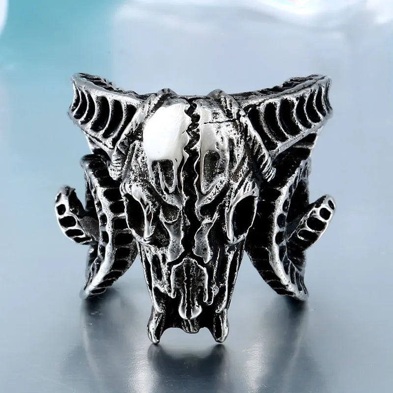 Beier 316L Stainless Steel Ancient dish Sheep cattle head Skull Ring Messenger of hell satan Personality Fashion