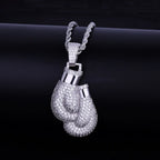 Hip Hop Crystal Boxing Gloves Portrait Necklace Pendant Charm Bling Iced Cubic Zircon Necklace Cool Men's Rock Biker Jewelry