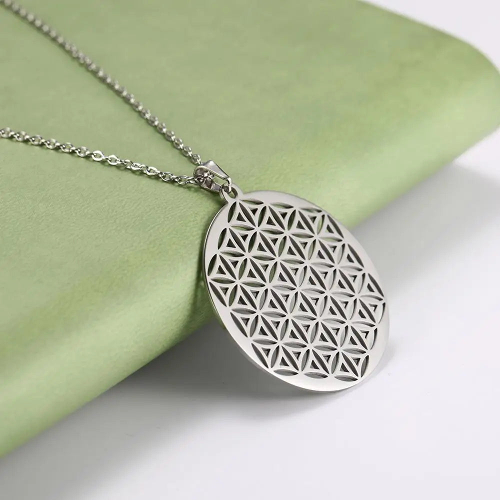 Flower of Life Sacred Geometry Pendant Necklace — Stainless Steel