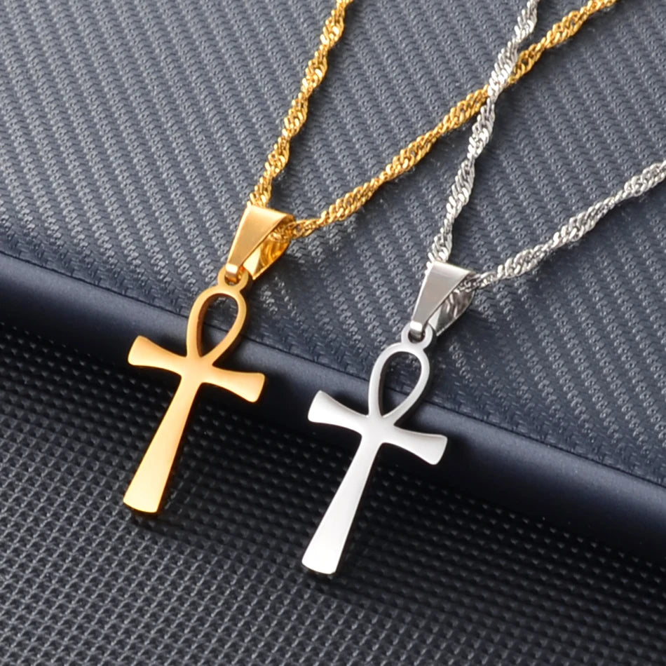 Ankh Cross Egyptian Pendant Necklace — Two-Tone Stainless Steel