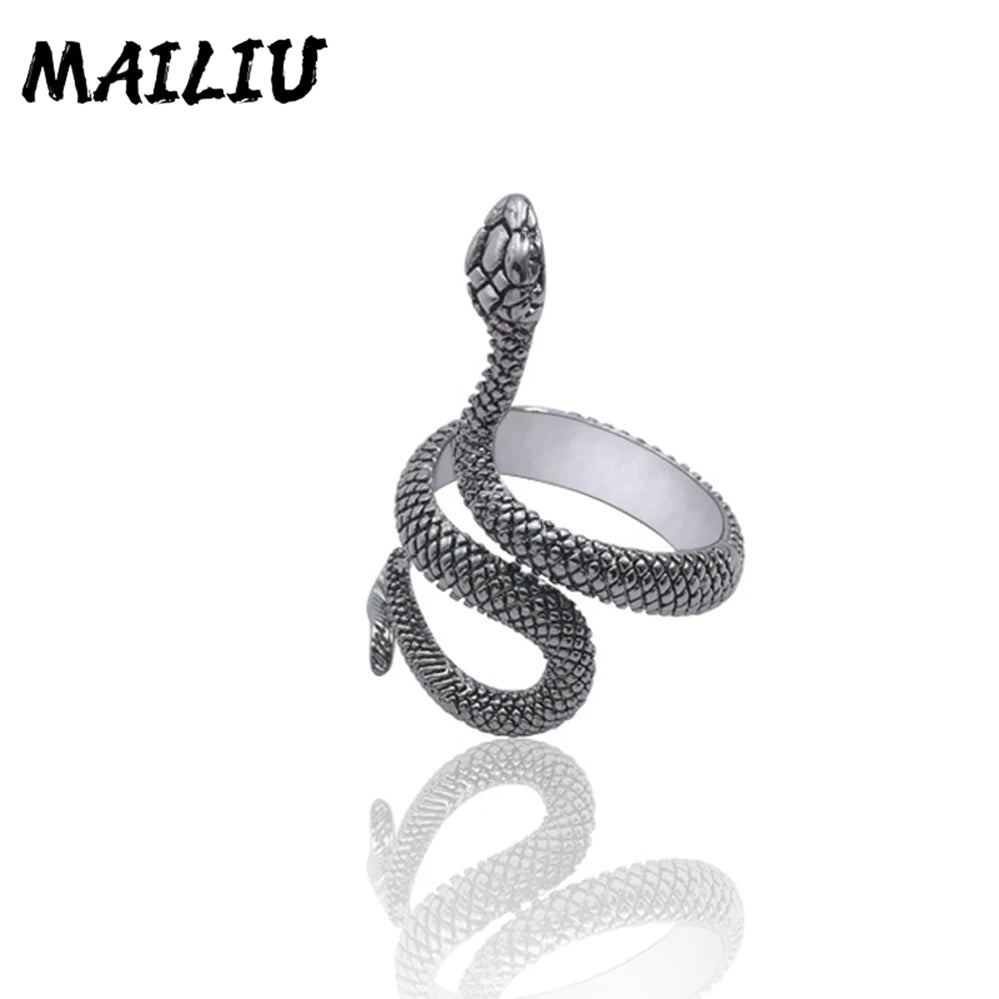 Rattlesnake Ring Vintage Silver Plated Snake Ring Motorcycle Party Punk Domineering Ring Women Men Ring Cool Hip Hop