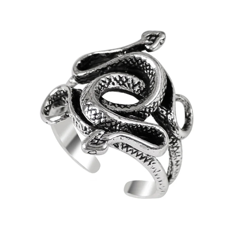 Ring for Women Girls Dragon Snake Fashion Men Jewelry Vintage Ancient Silver Color Punk Hip Hop Adjustable Locomotive