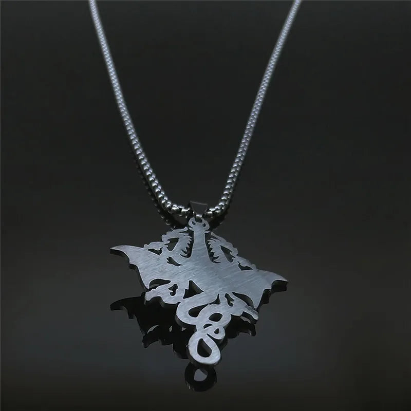 Viking Dragon Stainless Steel Pendant Necklace