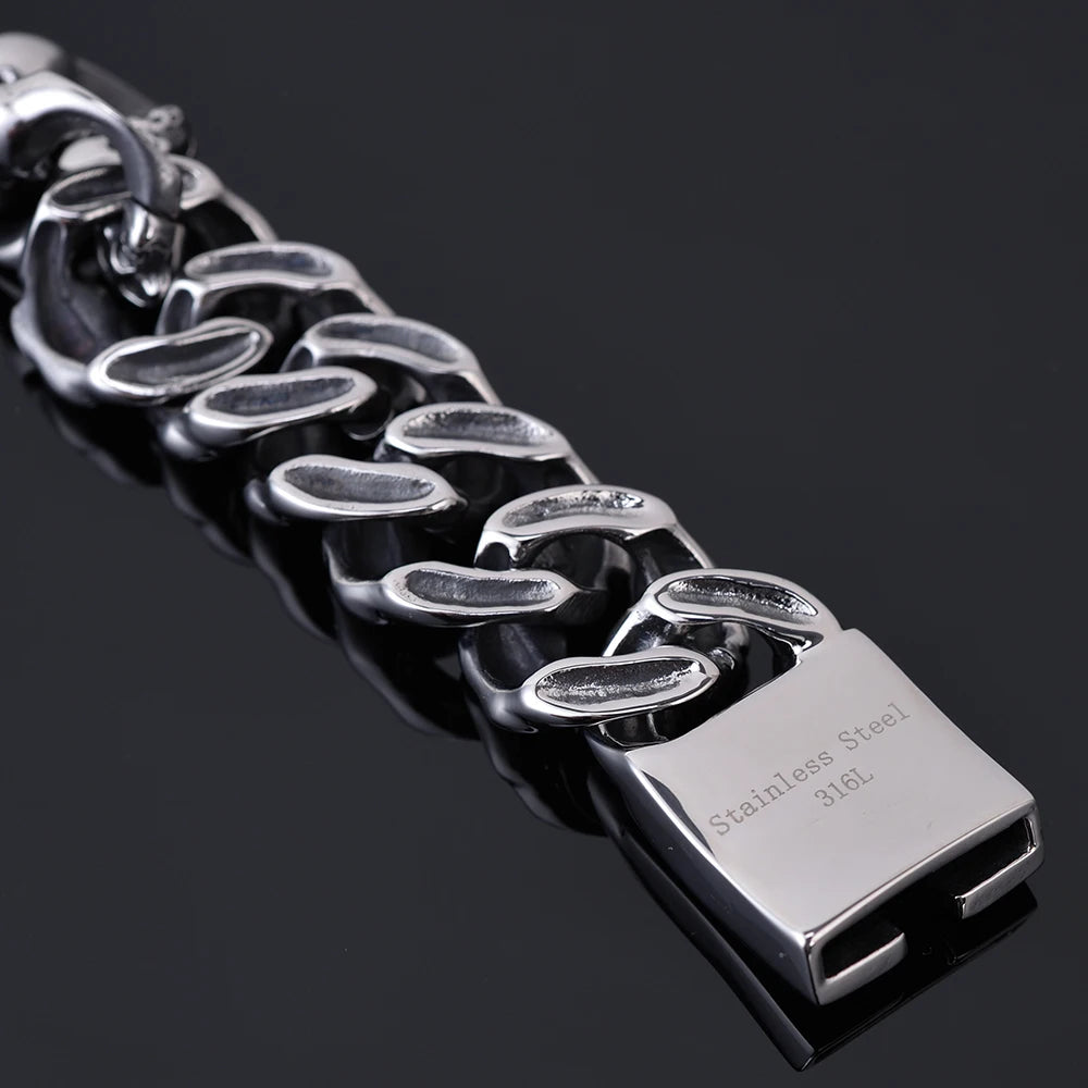 Gothic Men's Skull Bracelets 19MM Stainless Steel Ghost Chain Bracelet For Man Skeleton Jewelry For Manly Wrist New