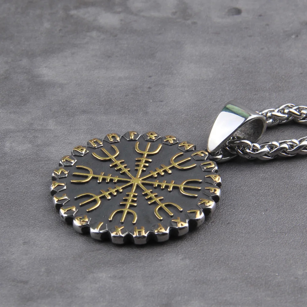 Helm of Awe Vegvisir Rune Necklace — Stainless Steel