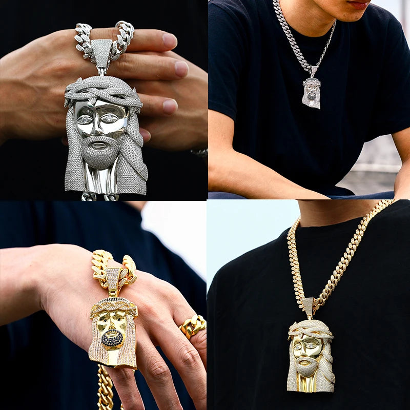 Super Big Gold Colour Jesus Copper Iced Out Cubic Zirconia Pendant Necklace For Men's Hip Hop Jewelry Wholesale Drop Shipping