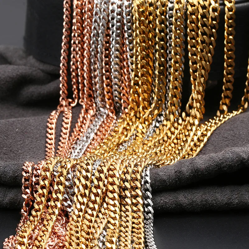 2021 New Width 3MM Stainless Steel Vacuum Golden Cuban Chain Necklace Fashion Hip Hop Jewelry For Men and Women