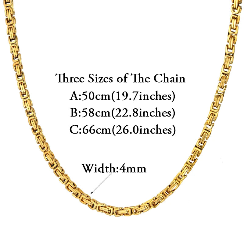 Gold Byzantine Box Link Chain Necklace 4mm — Stainless Steel