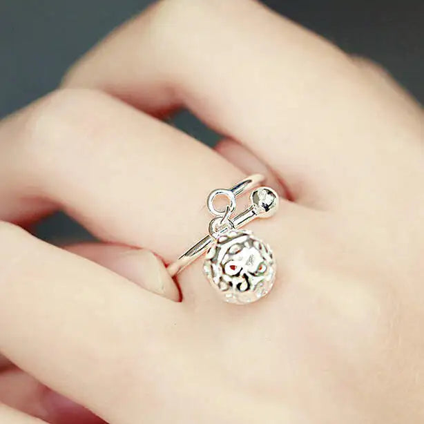 100% Real Pure 925 Sterling Silver Hollow Ball Rings For Women Statement Jewelry Finger Ring anillos mujer Bijoux