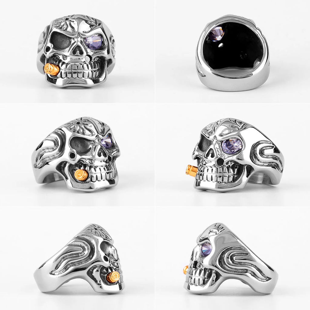 Smoker Soldier Skull Gothic Stainless Steel Mens Rings Punk Hip Hop for Male Boyfriend Biker Jewelry Creativity Gift