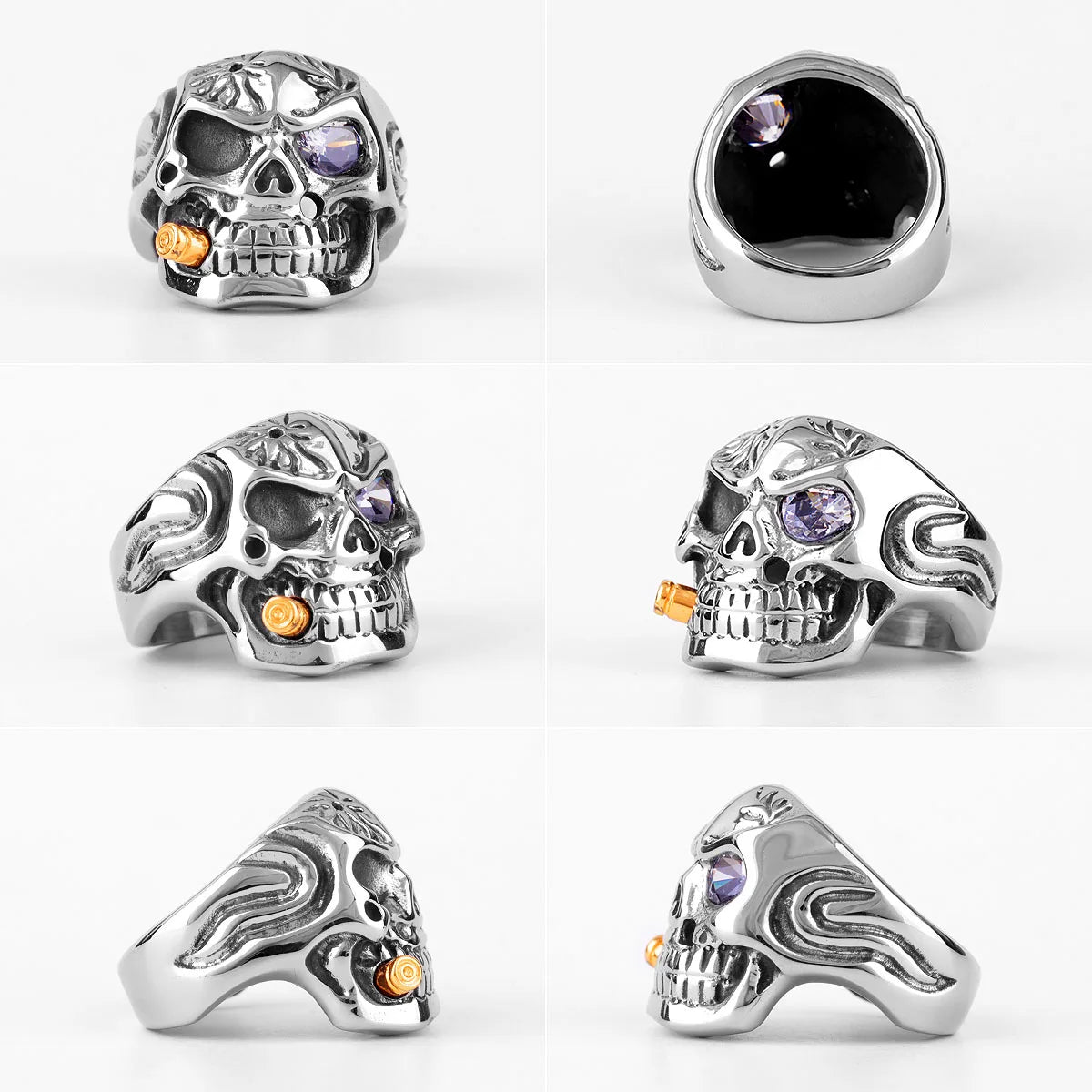 Smoker Soldier Skull Gothic Stainless Steel Mens Rings Punk Hip Hop for Male Boyfriend Biker Jewelry Creativity Gift