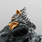 Nordic Viking Prairie Wolf Head Ring — Stainless Steel