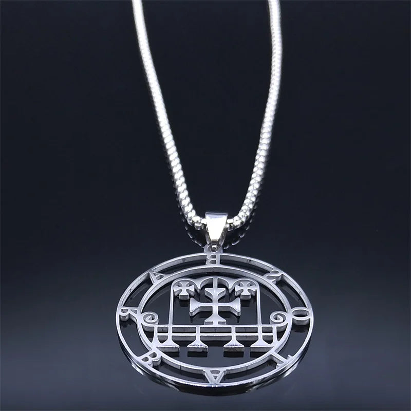 Sigil Satan Silver Pendant Necklace — Stainless Steel