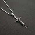 European and American retro punk religious jewelry Stainless steel cast catholic jesus and sword cross pendant