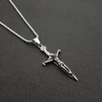 European and American retro punk religious jewelry Stainless steel cast catholic jesus and sword cross pendant