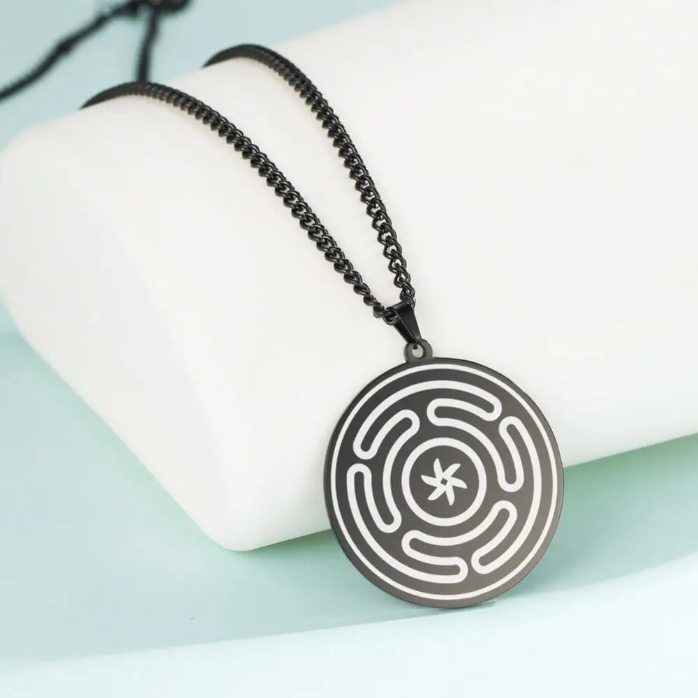 Strophalos of Hecate Wheel Pendant Necklace — Stainless Steel