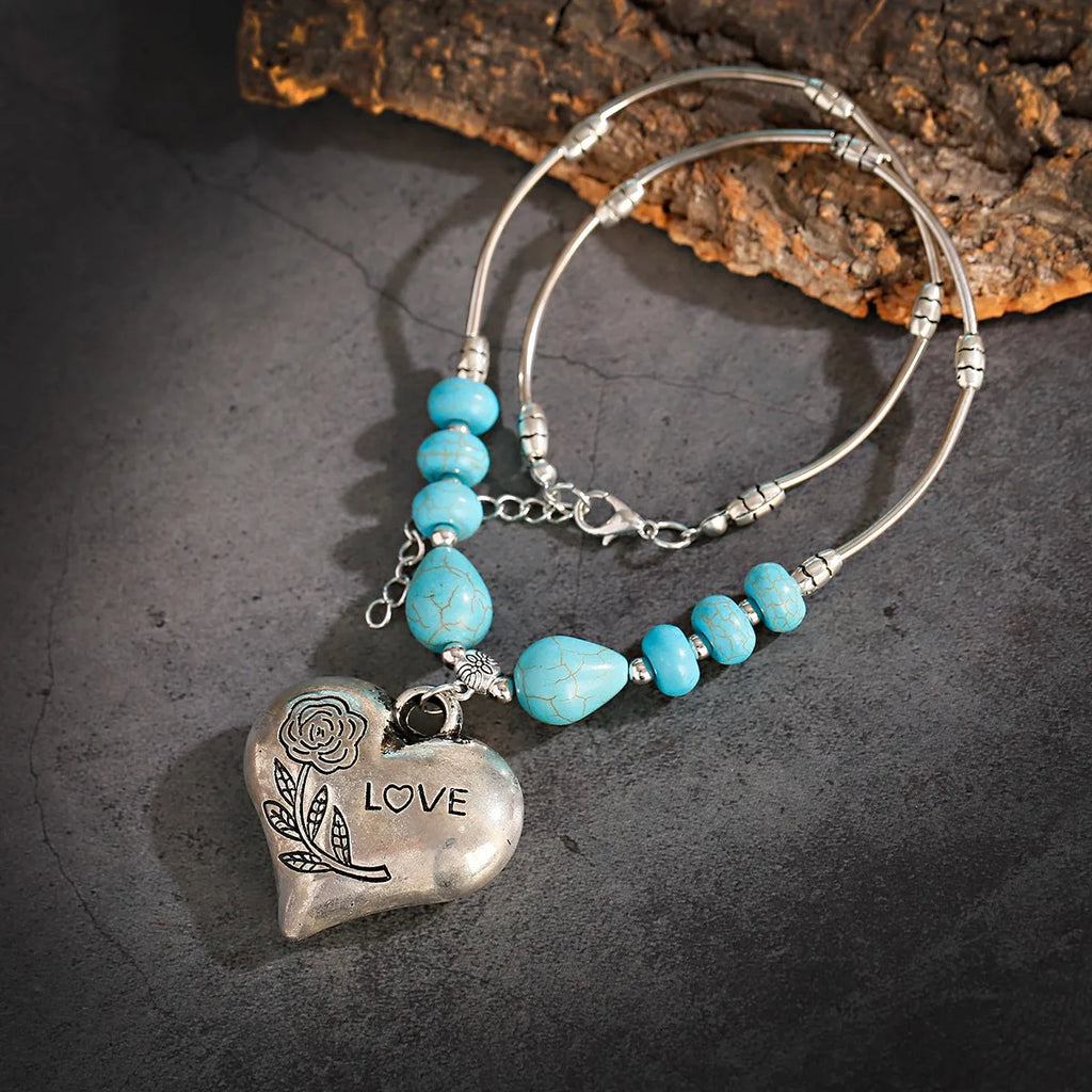 Womens Gypsy Jewelry Bohemian Ethnic Red Natural Stone Pendants Necklaces Metal Tibetan Sliver Color Chain Necklace For