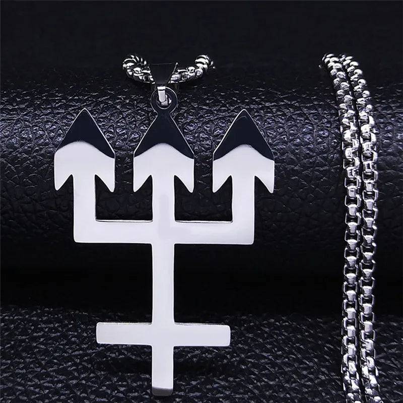 Inverted Cross Silver Chain Necklace — Stainless Steel