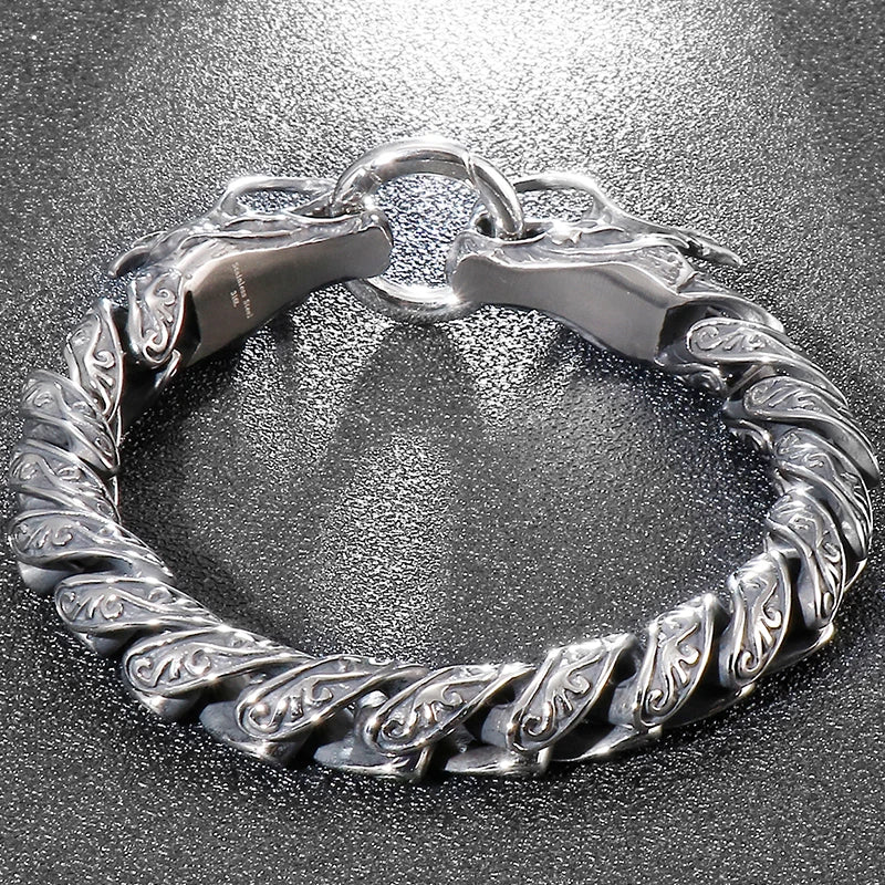 Vintage Chain Link Man Bracelet With Double Dragon Heads Solid Stainless Steel Friendship Men's Bracelets Old Metal