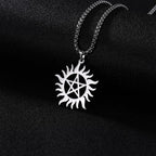 COOLTIME Supernatural Sun Pentagram Pendant Necklace for Women Men Stainless Steel Hollow Star  Box Chain Necklaces Couple Gifts