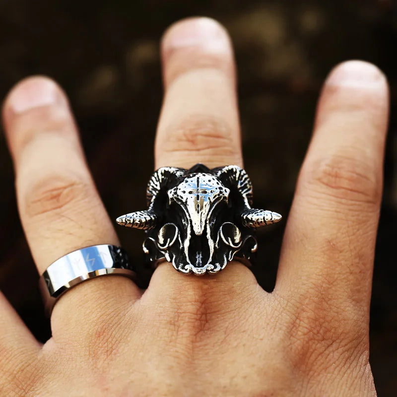 Beier 316L Stainless Steel Ancient dish Sheep cattle head Skull Ring Messenger of hell satan Personality Fashion