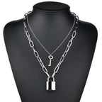 Two-Tone Lock Pendant Double Layer Chain Necklace