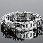 Rock and Roll Men's Bracelet Heavy And Study 20MM Bike Chain Wolf Head Bracelets For Man Massive Male Biker Jewelry