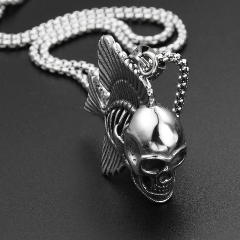 Skeleton Fish Bone Pendant Necklace — Stainless Steel