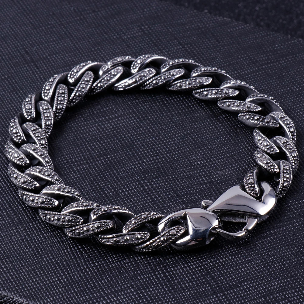 12MM 316L Stainless Steel Cuban Chain Bracelet Man Vintage Men's Bracelets Male Viking Jewelry Armband Boyfriend