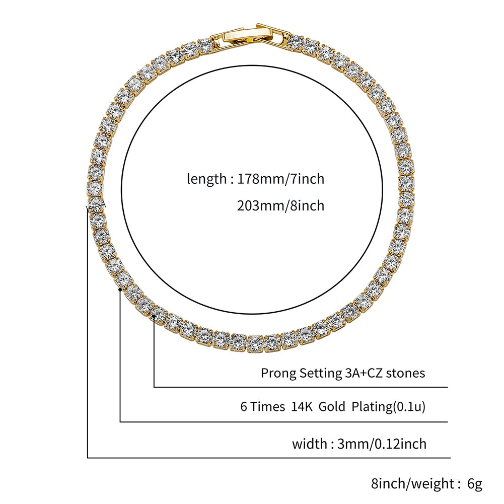 TOPGRILLZ 3/4/5MM Micro Tennis Bracelet with New Fold Over Clasp Hip Hop Bling Iced Out Cubic Zirconia Jewelry Gift For