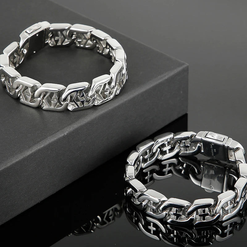 Polished Stainless Steel Hand Bands Bracelet for Men Mannen Armband Men's Cross Jewellery Accessories Chain Bracelets