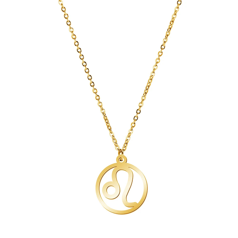 Cazador Zodiac Pendant Necklace for Women 12 Constellation Aries Pisces Gemini Chocher Stainless Steel Jewelry Gold Color Gifts
