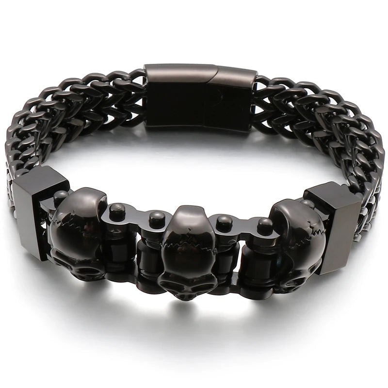 Gold Color Stainless Steel Chain Bracelet for Man Punk Gothic Skull Wristband With Magnetic Clasp Animal Head Homme