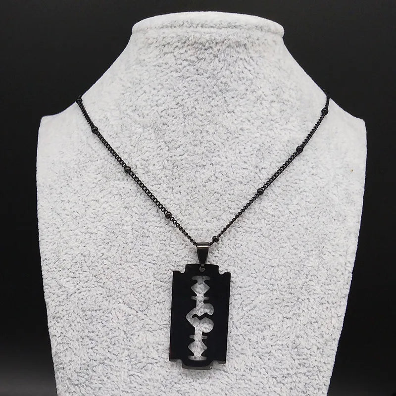 Gothic Heart Blade Necklace — Black Stainless