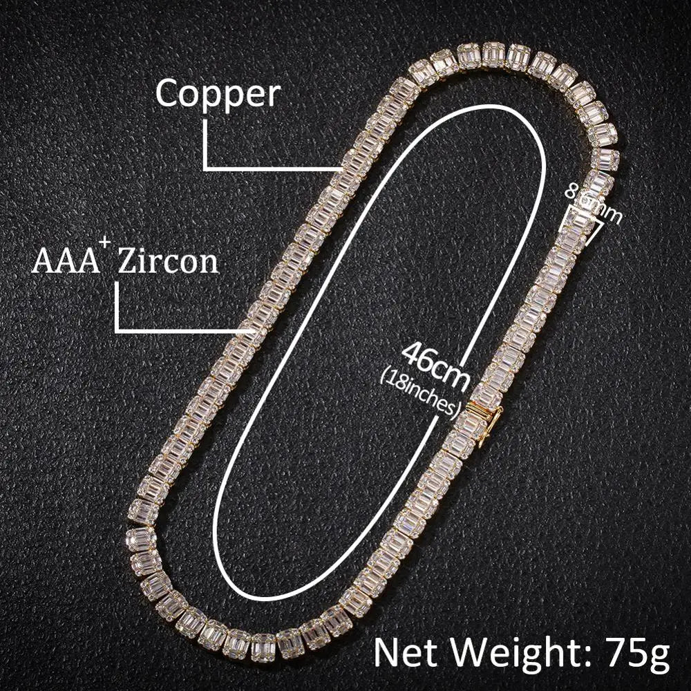 Iced Out Square Tennis Chain Choker Necklace — Copper Alloy
