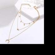 Star Crescent Pentagram Necklace — Three-Layer, Zinc Alloy