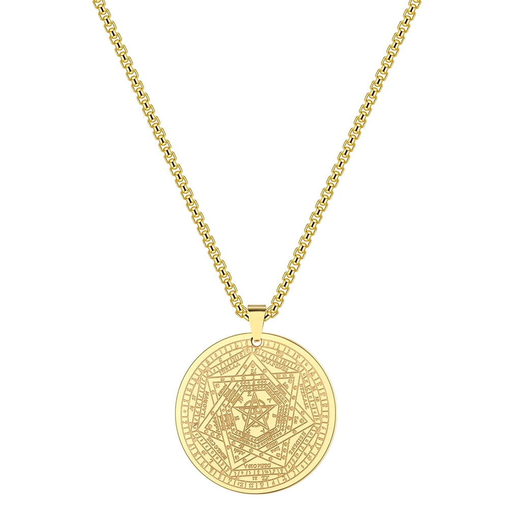 CHENGXUN The Seal of The Seven Archangels Amulet Pendant Necklaces Men Women Pentagram The Sigil of Ameth Talisman Necklace Gift