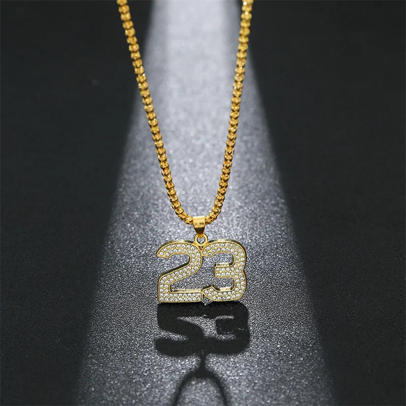 Iced Out Number 23 Cuban Chain Necklace — Gold-Tone