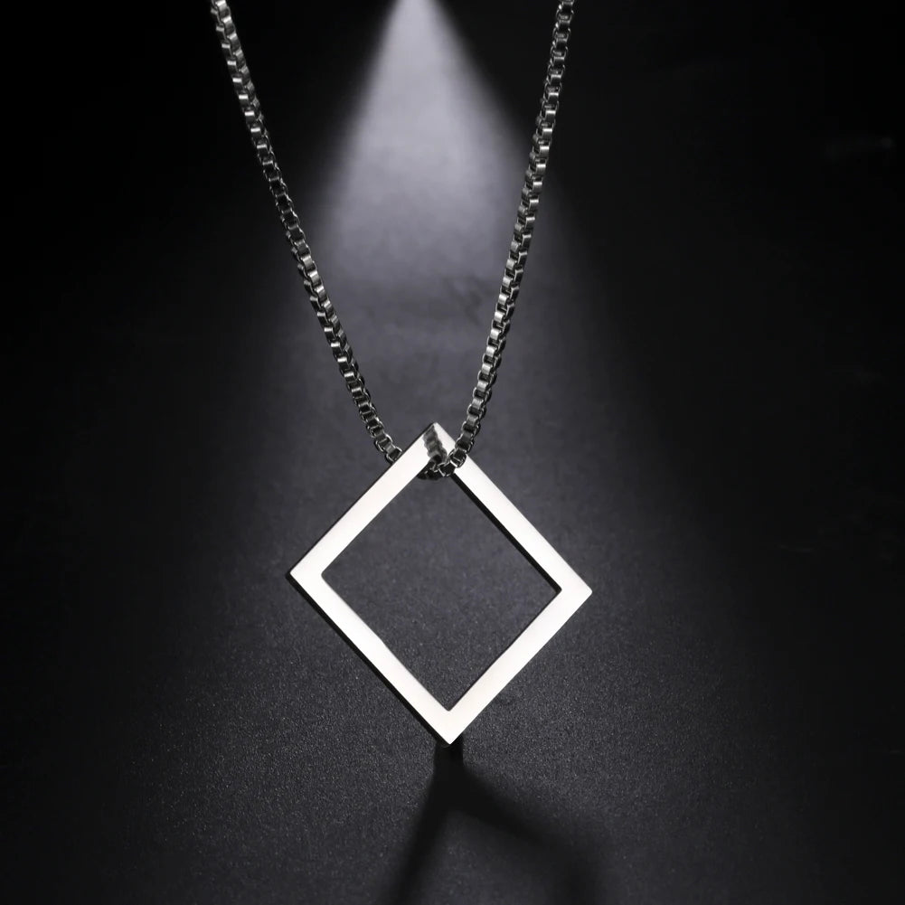My Shape Punk Triangle Square Stacking Necklaces for Men Stainless Steel Geometric Pendant Necklace Fashion Male Hip Hop Jewelry
