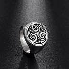 LIKGREAT Stainless Steel Rings for Men Triskele Triple Spiral Symbol Amulet Solomon Signet Ring Punk Occult Magic Pagan