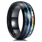 Fashion 8mm Silver Color Men Stainless Steel Ring Inlay Colorful Abalone Shell Rings For Men Women Wedding Band Jewelry Gifts
