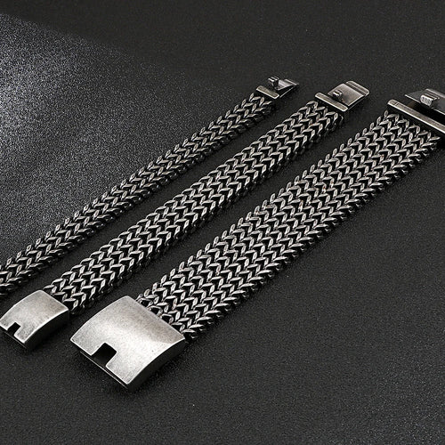 12/18/30MM Wide Black Stainless Steel Bracelet Men 23CM Retro Massive Mens Charm Bracelets 2020 Friendship Mens