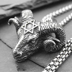 Horned Skull Hexagram Satan Pendant Necklace — Stainless Steel