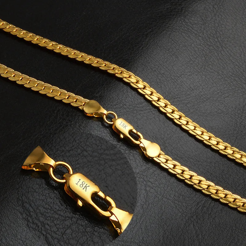 5mm 925 Sterling Silver with Gold Plated Necklace Unisex Flat Snake Link Chain Lobster Clasp Collares Necklaces For Women Men